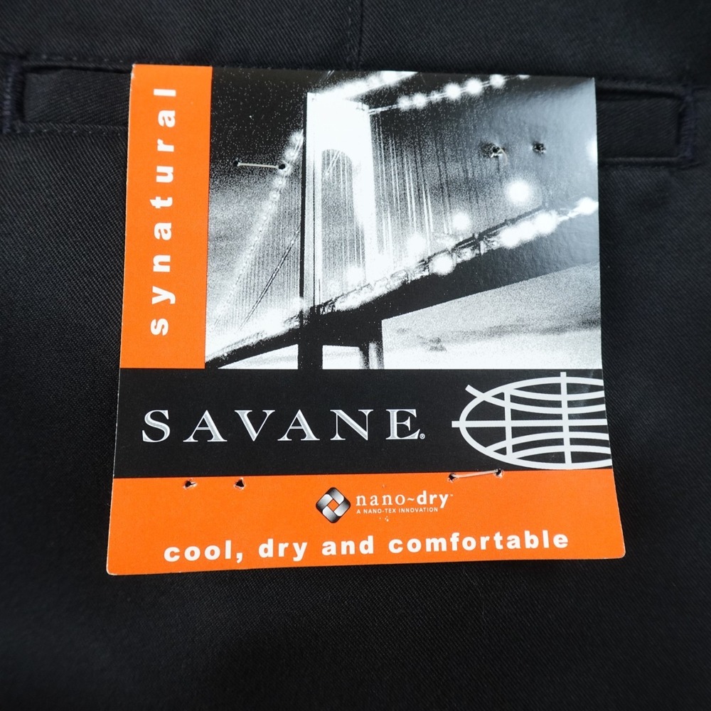 NEW Savane Pants Mens 38X29 Black Performance Pleated Chino Dress Trouser Cuffed